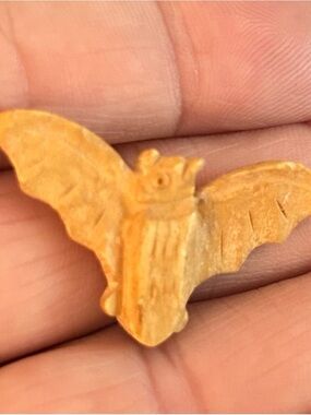 Hand Carved Bat Bead - Warm Honey Colored Bone